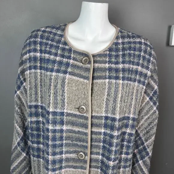 Basler‎ jacket women's Large XL wool long plaid blazer overcoat FR 46 lagenlook